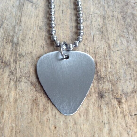 30 INCHES Brushed Stainless Steel Guitar Pick Necklace - Picture 2 of 5
